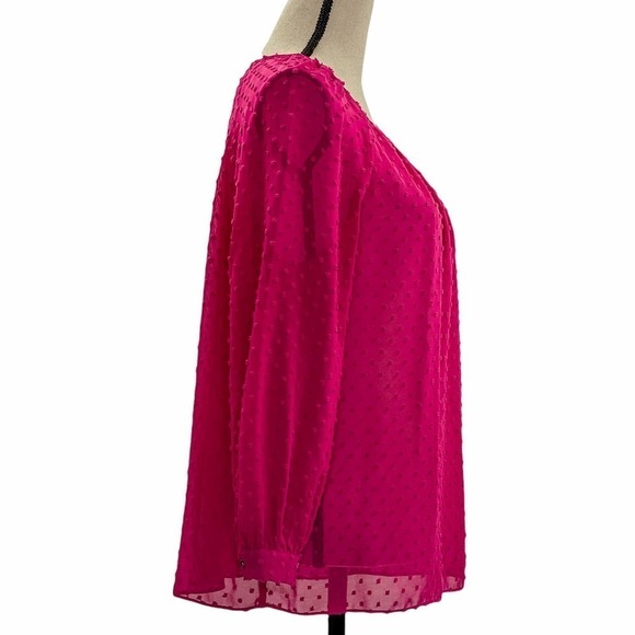 J. Crew Factory Pink Jacquard Textured Polka Dot Peasant Long Sleeve Blouse - Picture 4 of 12